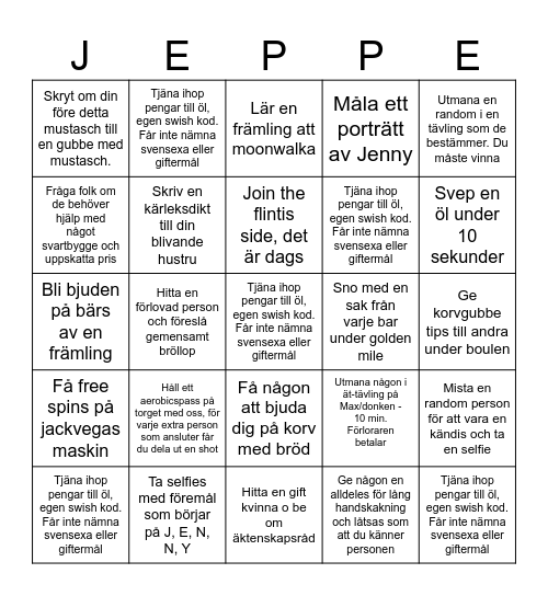 JEPPE SVENSEXA Bingo Card