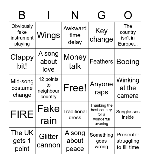 Eurovision Bingo! Bingo Card