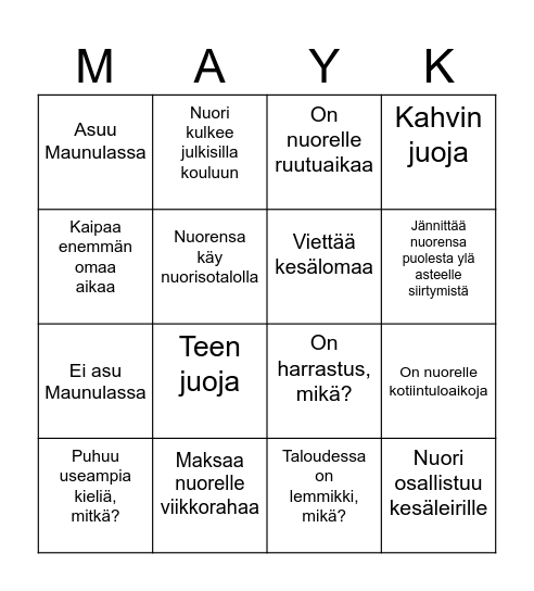 MAYK BINGO Card