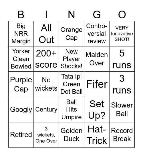 IPL Bingo Card