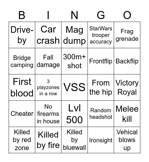 Pubg BINGO SOLOS Bingo Card