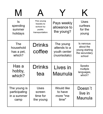 MAYK BINGO Card