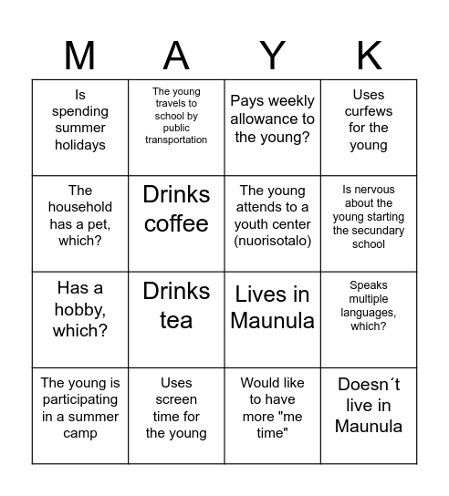 MAYK BINGO Card