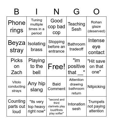 Band Bingo Card
