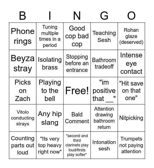 Band Bingo Card