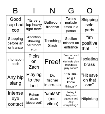 Band Bingo Card