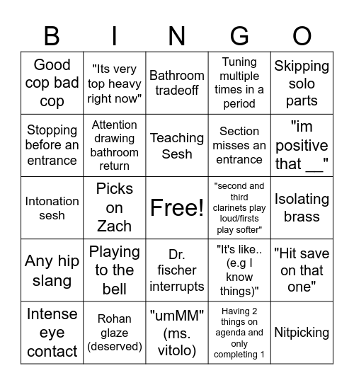 Band Bingo Card