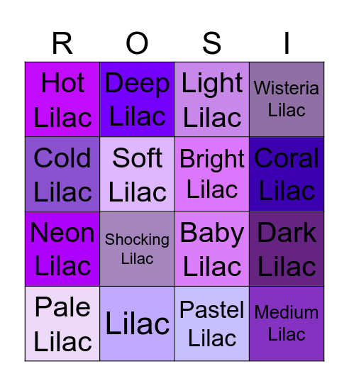 Rosie is Lilac 🪻 * Bingo Card