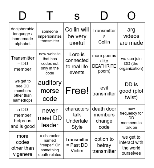 deaths door Bingo Card