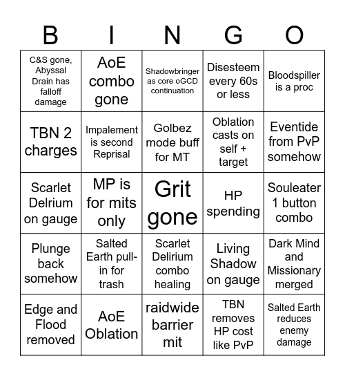 Evolved DRK 8.0 Bingo Card