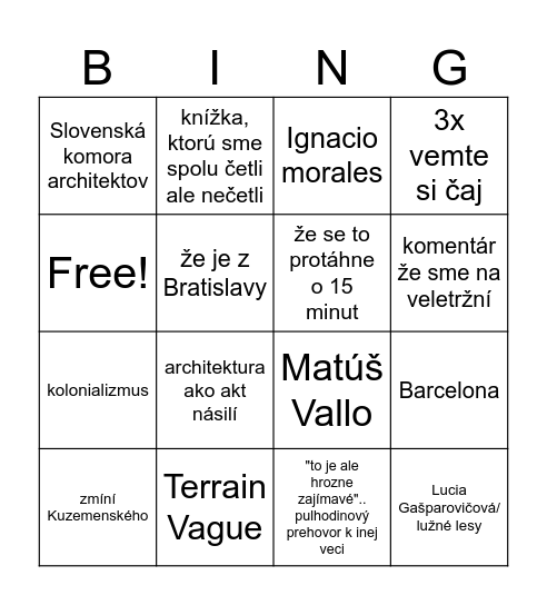 Marie Bingo Card