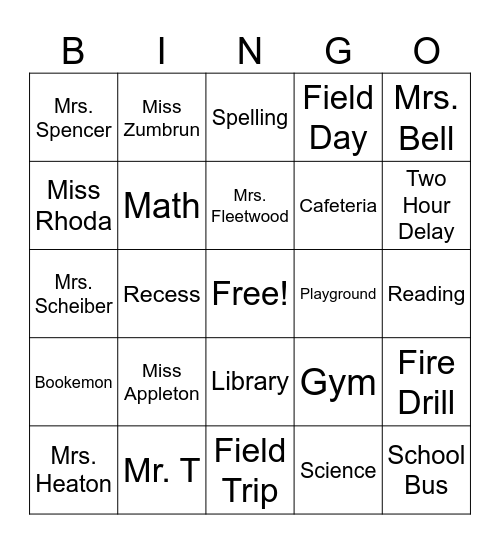 Central Noble Primary Bingo Card