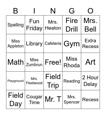 CENTRAL NOBLE PRIMARY Bingo Card