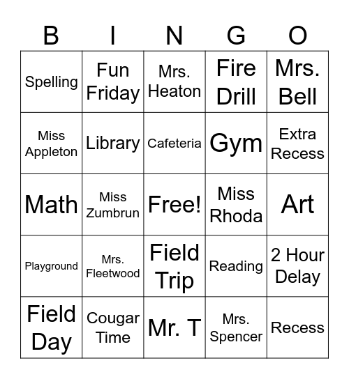 CENTRAL NOBLE PRIMARY Bingo Card
