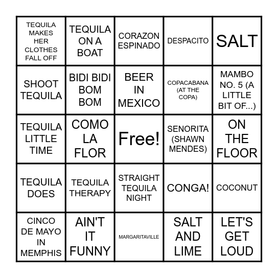 CINCO DE DRINKO Bingo Card