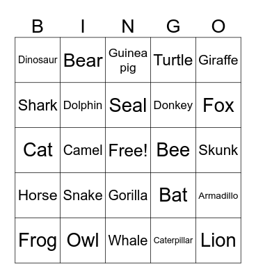 ASL Animals Bingo Card