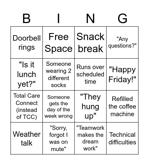 Total Care Connect Bingo! Bingo Card