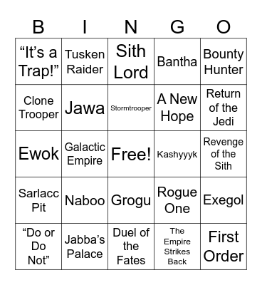 Star Wars Bingo Card