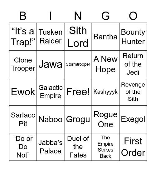 Star Wars Bingo Card
