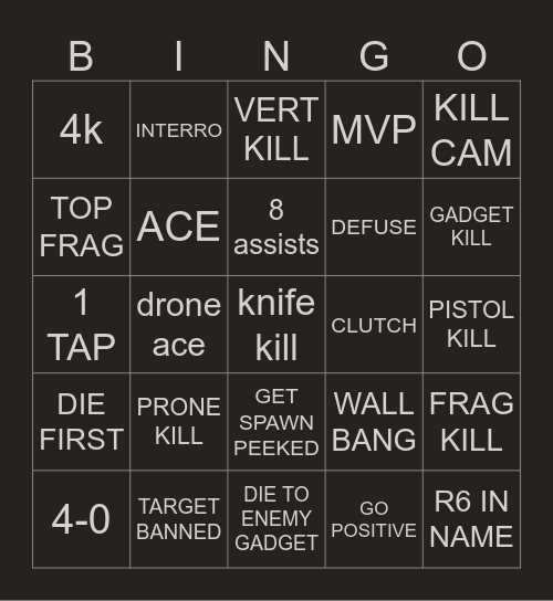 Unsweet Bingo Card