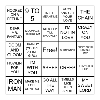 MARVEL-OUS SONGS Bingo Card