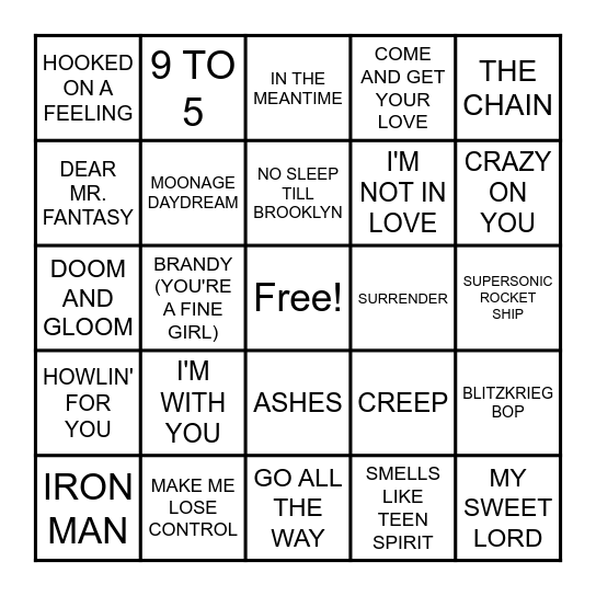 MARVEL-OUS SONGS Bingo Card
