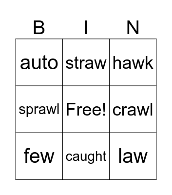 Au and Aw words Bingo Card