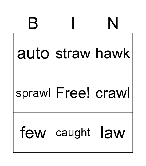Au and Aw words Bingo Card