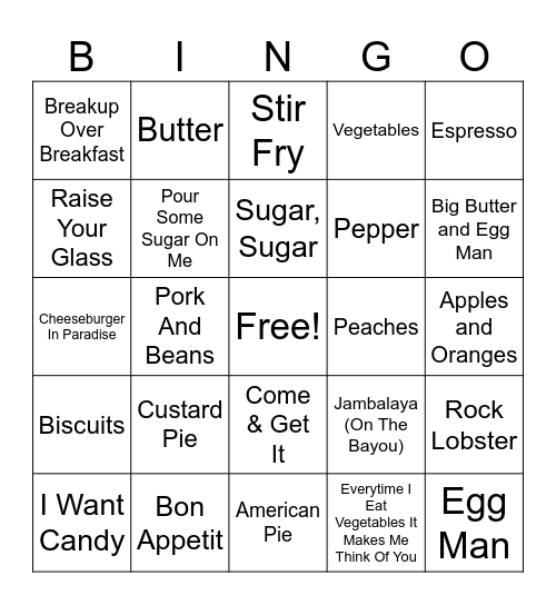 Feasts Bingo Card