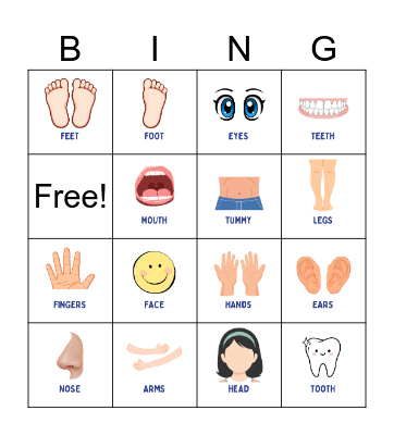 Body Parts Bingo Card