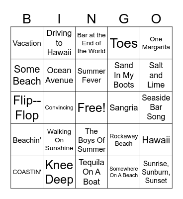Just Beachy Bingo Card