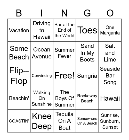 Just Beachy Bingo Card