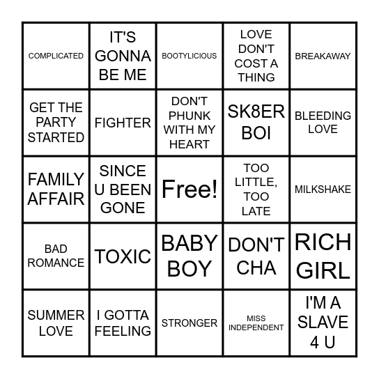 POP HITS FROM THE 2000s Bingo Card