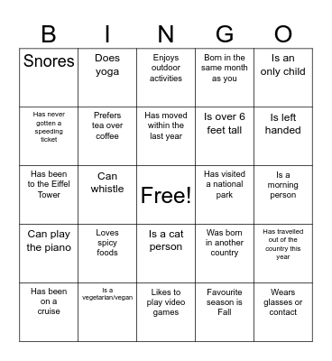 Find Someone Who... Bingo Card