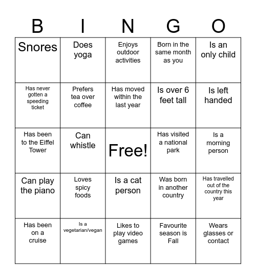 Find Someone Who... Bingo Card