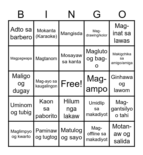 Self Care Bingo Card