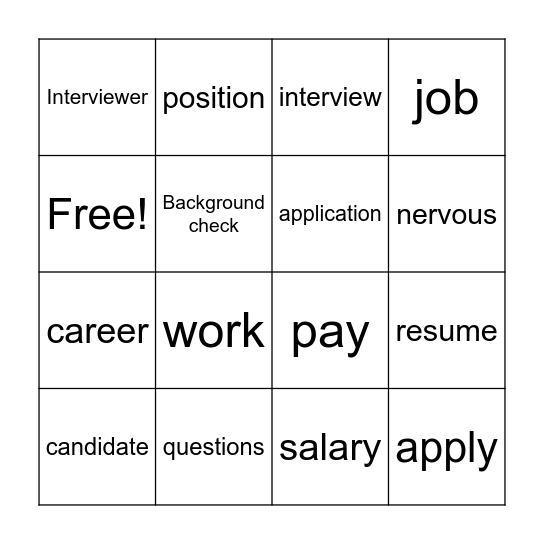 Interview Bingo Card