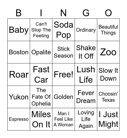 MUSIC Bingo Card