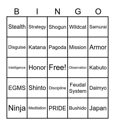 Feudal Japan Vocabulary! Bingo Card