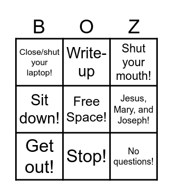 MR BOZ. BINGO! Bingo Card