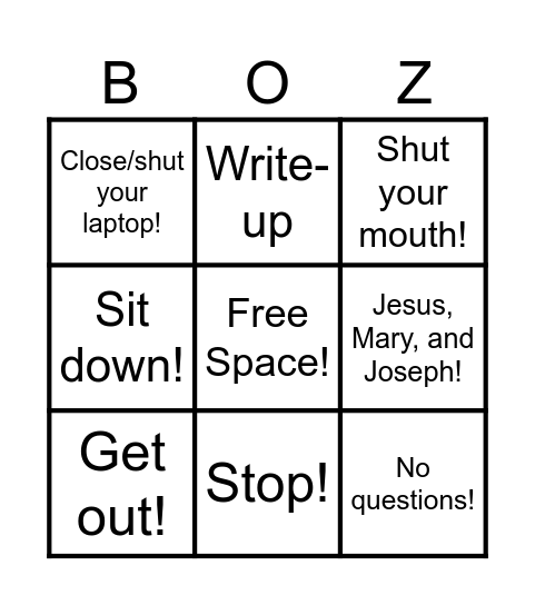 MR BOZ. BINGO! Bingo Card