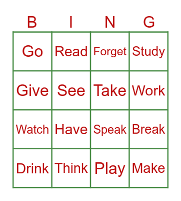 Irregular verbs Bingo Card