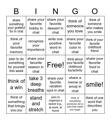 Wellness Bingo Card