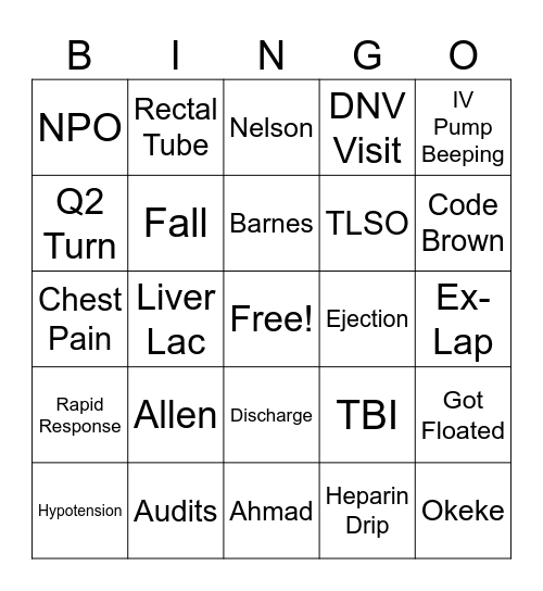 Trauma BINGO Card