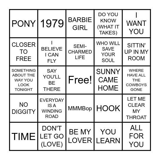 HITS FROM 1996 & 1997 Bingo Card