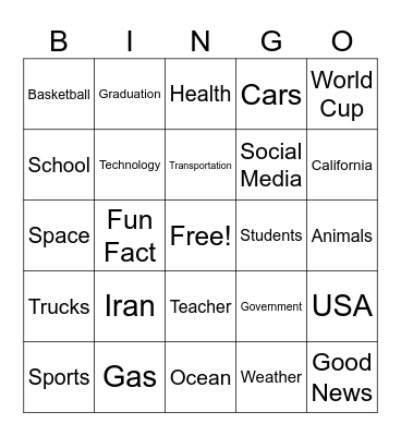 CNN 10 Bingo Card