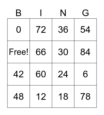 Six Times Table Bingo Card