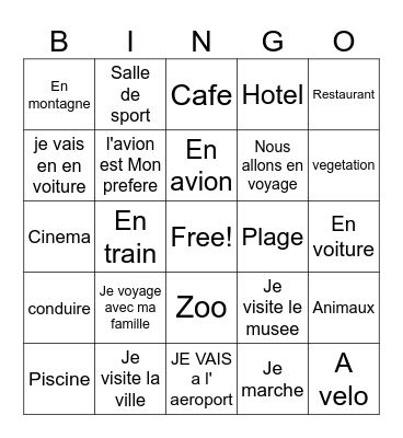 voyage et transport Bingo Card