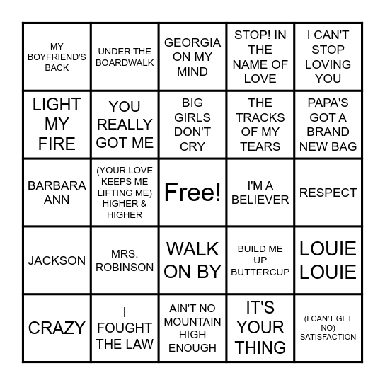 THE 1960s Bingo Card