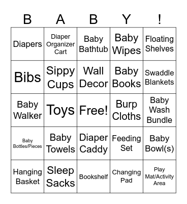 Baby Shower Bingo! Bingo Card